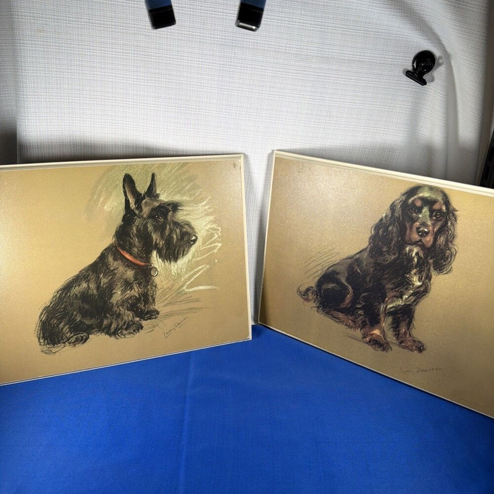 Vintage Lucy Dawson Dog Wood Plaques Set Of 2 Scottie & Cocker Spaniel 14x11